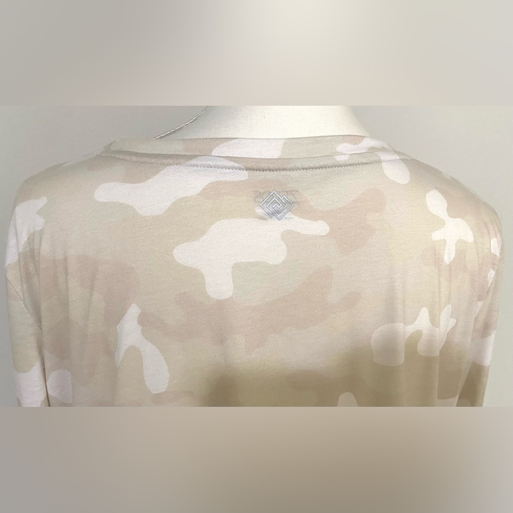 Zelos Womens XL Solid Beige White Camo Long Sleeve Crewneck Top Boho Streetwear - Picture 9 of 12